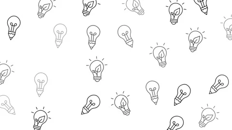 Creative Eco Lightbulb and Pencil Idea Pattern on Clean White Background Stock Footage 345539432