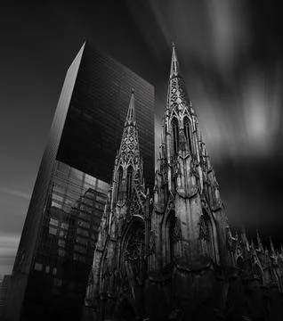 Creative edition of St. Patrick's Cathedral. NY Stock Photos