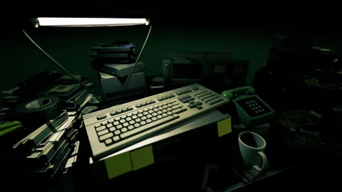 Creative editorial scene featuring vintage technology and moody lighting Stock Footage 335596132