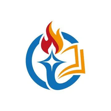 Creative Education Flame Book Logo Design for Learning Academy Brand Stock Illustration