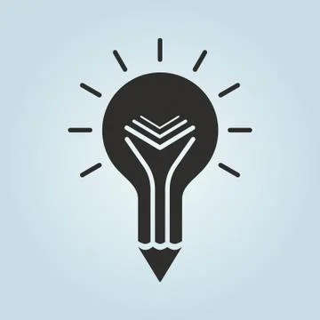 Creative education icon. Light bulb pencil and book symbol. Stock Illustration