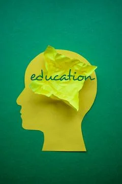Creative Education Process inside Human Mind Silhouette on Green Background Stock Photos