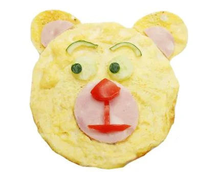 Creative egg breakfast for child bear form Stock Photos