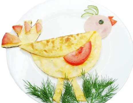 Creative egg breakfast for child bird form Stock Photos