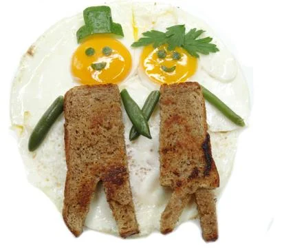 Creative egg breakfast for child face form Stock Photos