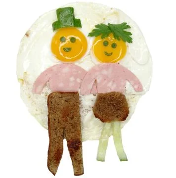 Creative egg breakfast for child face form Stock Photos