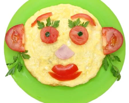 Creative egg breakfast for child face form Foto stock