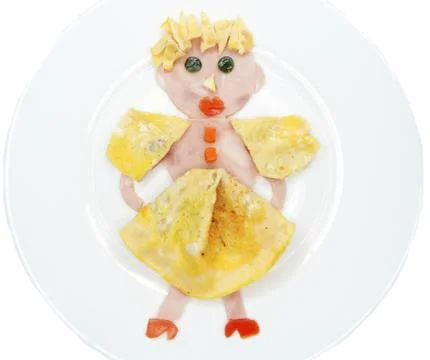 Creative egg breakfast for child face form Stock Photos