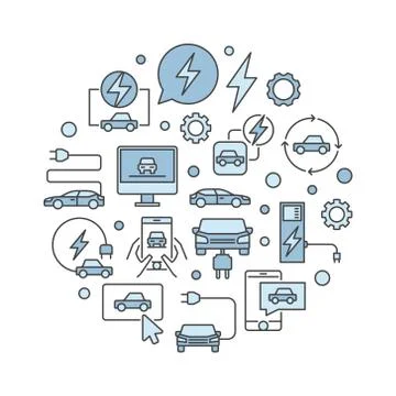 Creative electric car vector round illustration Stock Illustration