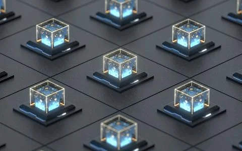 Creative electronics crystals cubes, 3d rendering. イラスト素材