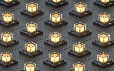 Creative electronics crystals cubes, 3d rendering. Stockillustratie