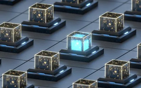 Creative electronics crystals cubes, 3d rendering. Stockillustratie