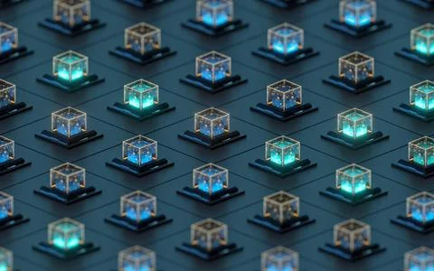 Creative electronics crystals cubes, 3d rendering. Illustrazione stock