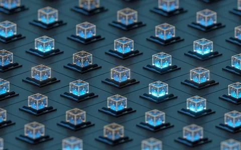 Creative electronics crystals cubes, 3d rendering. Illustrazione stock