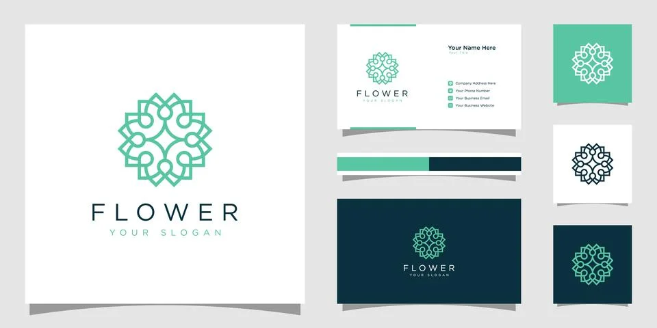 Creative elegant flower with leaf element logo and business card. logo for be Stock Illustration