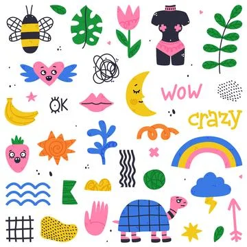 Creative Elements and Doodle Colorful Shapes and Forms Vector Set 库存插图