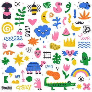 Creative Elements and Doodle Colorful Shapes and Forms Vector Set 库存插图