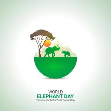 Creative elephant day ads design. elephant day, elephant vector design, Aug.. Illustrazione stock