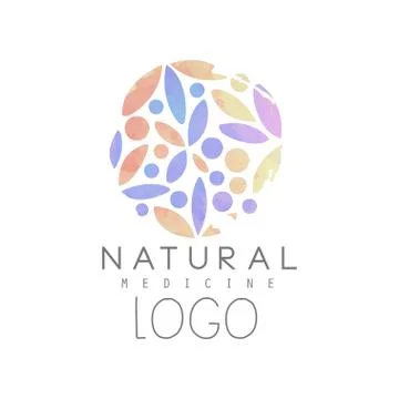 Creative emblem with colorful floral pattern in circle shape. Natural medicine Illustrazione stock