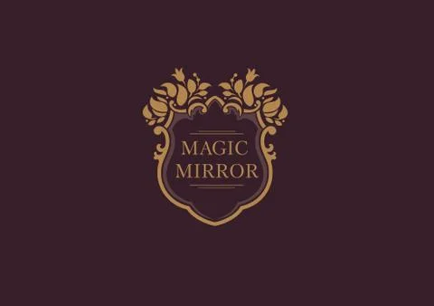 Creative emblem of the magic mirror with floral ornament Stock Illustration
