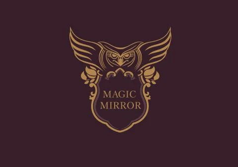 Creative emblem of the magic mirror with an owl 스톡 일러스트