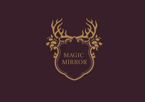 Creative emblem of the magic mirror,antler Stock Illustration