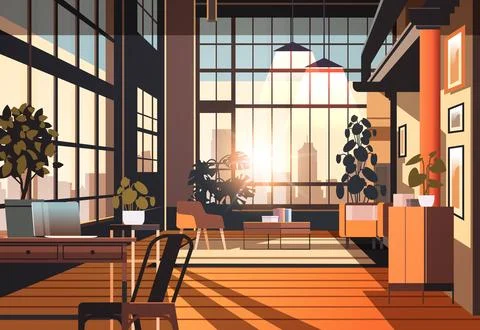 Creative empty no people apartment modern loft interior of open space home Stock Illustration