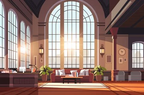 Creative empty no people apartment modern loft interior of open space home Stock Illustration