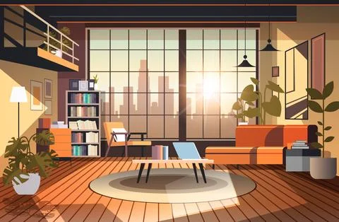 Creative empty no people apartment modern loft interior of open space home Stock Illustration
