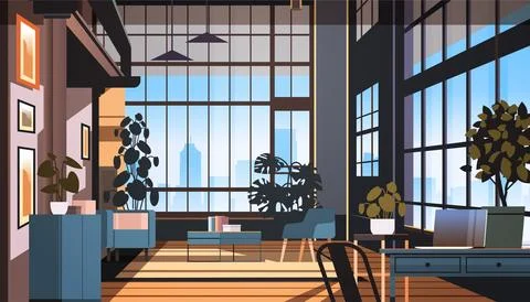 Creative empty no people apartment modern loft interior of open space home Stock Illustration