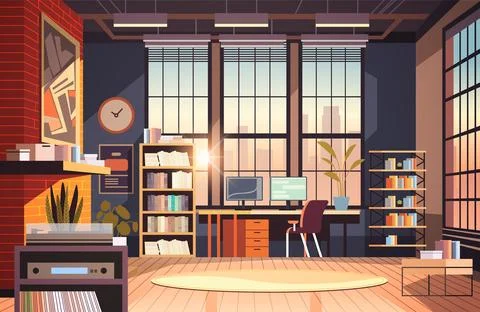 Creative empty no people apartment modern loft interior of open space home Stock Illustration