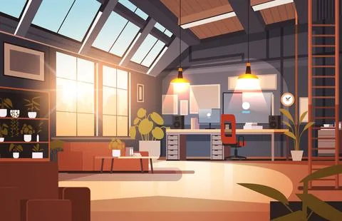Creative empty no people apartment modern loft interior of open space home Stock Illustration