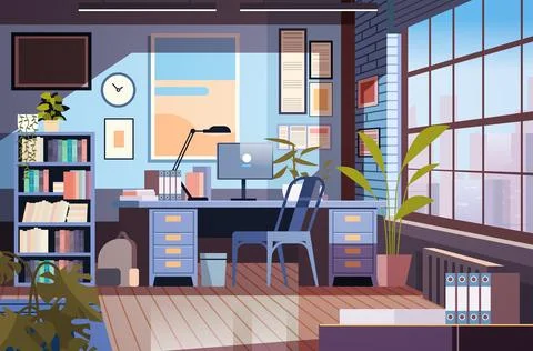 Creative empty no people apartment modern loft interior of open space home Stock Illustration