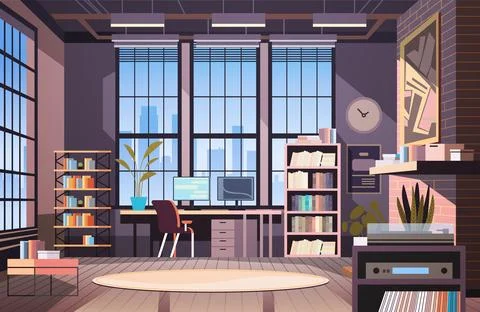 Creative empty no people apartment modern loft interior of open space home Stock Illustration
