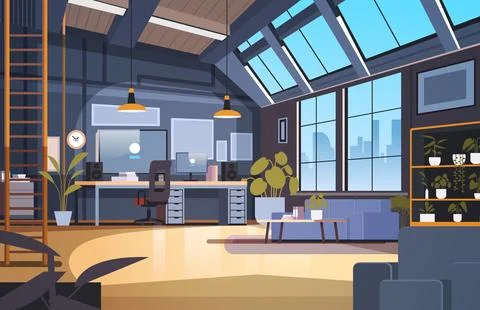Creative empty no people apartment modern loft interior of open space home Stock Illustration