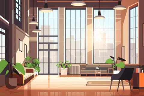 Creative empty no people apartment modern loft interior of open space home Stock Illustration