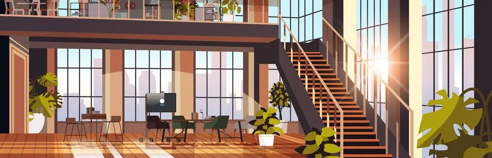 Creative empty no people apartment modern loft interior of open space home Stock Illustration