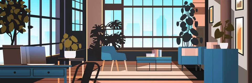 Creative empty no people apartment modern loft interior of open space home Stock Illustration
