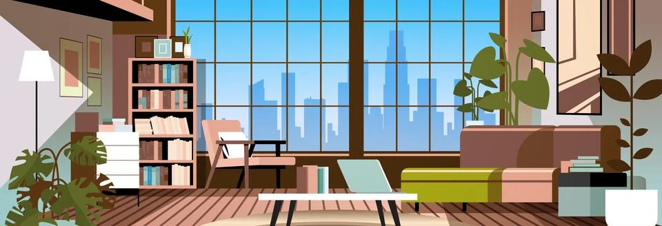 Creative empty no people apartment modern loft interior of open space home Stock Illustration