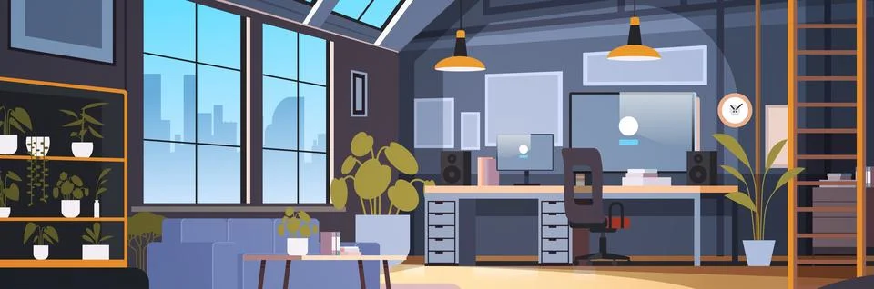 Creative empty no people apartment modern loft interior of open space home Stock Illustration