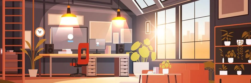 Creative empty no people apartment modern loft interior of open space home Stock Illustration