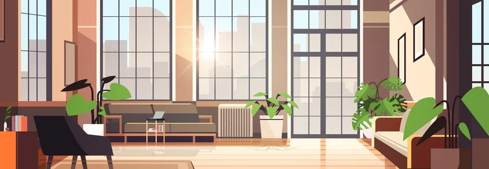 Creative empty no people apartment modern loft interior of open space home Stock Illustration