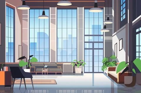 Creative empty no people apartment modern loft interior of open space home Stock Illustration