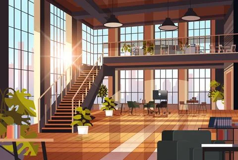 Creative empty no people apartment modern loft interior of open space home Stock Illustration