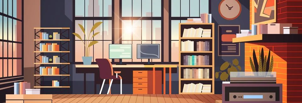 Creative empty no people apartment modern loft interior of open space home Stock Illustration