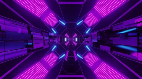 Creative endless futurisic sci-fi tunnel corridor with technical texture 3d Stock Illustration