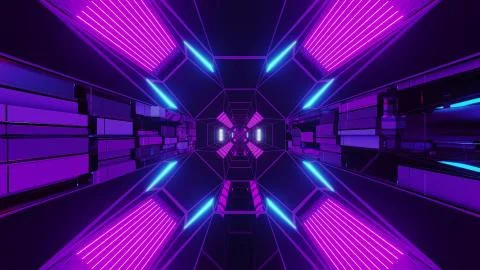 Creative endless futurisic sci-fi tunnel corridor with technical texture 3d Stock Illustration