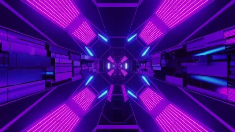 Creative endless futurisic sci-fi tunnel corridor with technical texture 3d Stock Illustration