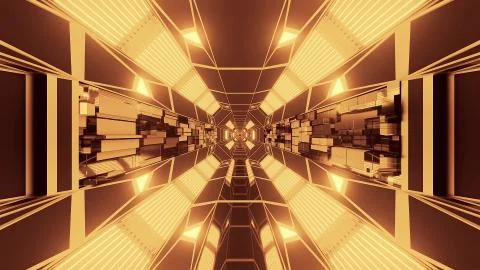 Creative endless futurisic sci-fi tunnel corridor with technical texture 3d Stock Illustration