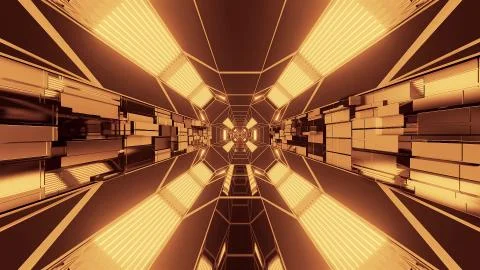 Creative endless futurisic sci-fi tunnel corridor with technical texture 3d Stock Illustration